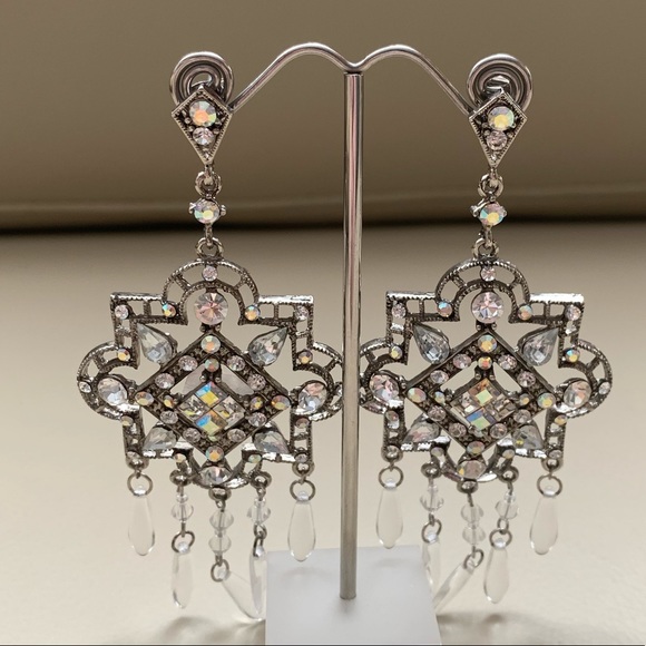 🆕🔥LargeSparkly Chandelier Crystal Earring Silver - Picture 3 of 7